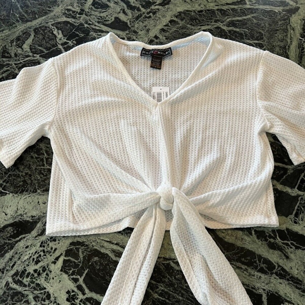 NWT Polly & Esther Womens Juniors V-Neck Tie-Front Knit Top SIZE S